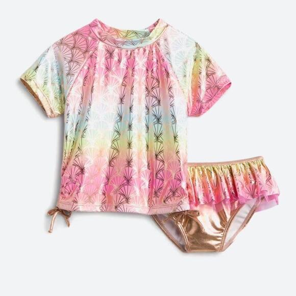 Flapdoodles - Ombre Mermaid Shiny Style Bikini Rash Guard Swimsuit Girls Size 5 - Picture 1 of 11